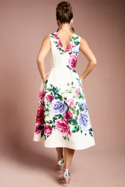 Coast Robe Midi en Satin Structurée avec Imprimé Placé et Poches<Femme Robes Mi-Longues|Satin Et Dentelle