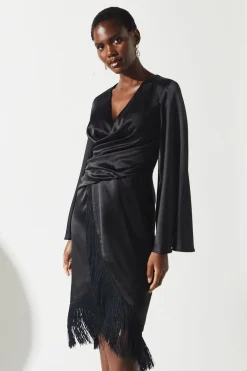 Coast Robe Midi en Satin à Taille Nouée et Ourlet à Franges<Femme Robes Mi-Longues|Satin Et Dentelle