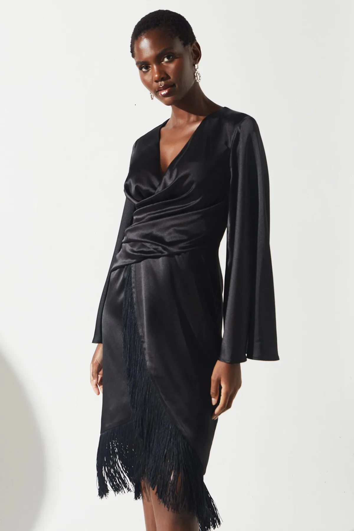 Coast Robe Midi en Satin à Taille Nouée et Ourlet à Franges<Femme Robes Mi-Longues|Satin Et Dentelle