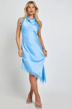 boohoo Robe Midi En Satin Texturé Avec Bordure En Dentelle<Femme Robes Mi-Longues|Satin Et Dentelle