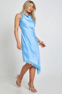 boohoo Robe Midi En Satin Texturé Avec Bordure En Dentelle<Femme Robes Mi-Longues|Satin Et Dentelle
