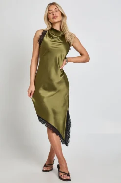 Robe Midi En Satin Texturé Avec Finitions En Dentelle