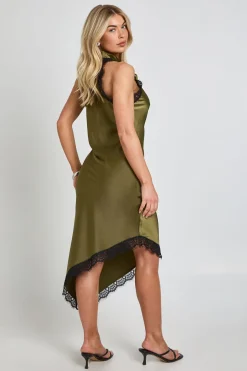 Robe Midi En Satin Texturé Avec Finitions En Dentelle