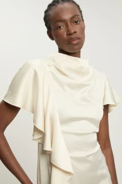 Robe Midi En Satin Texturé À Détail De Volant