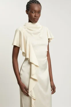 Robe Midi En Satin Texturé À Détail De Volant