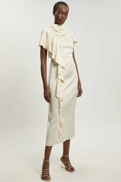 Robe Midi En Satin Texturé À Détail De Volant