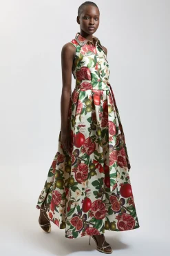 Robe Midi En Sergé À Col Orné Et Imprimé Fruits