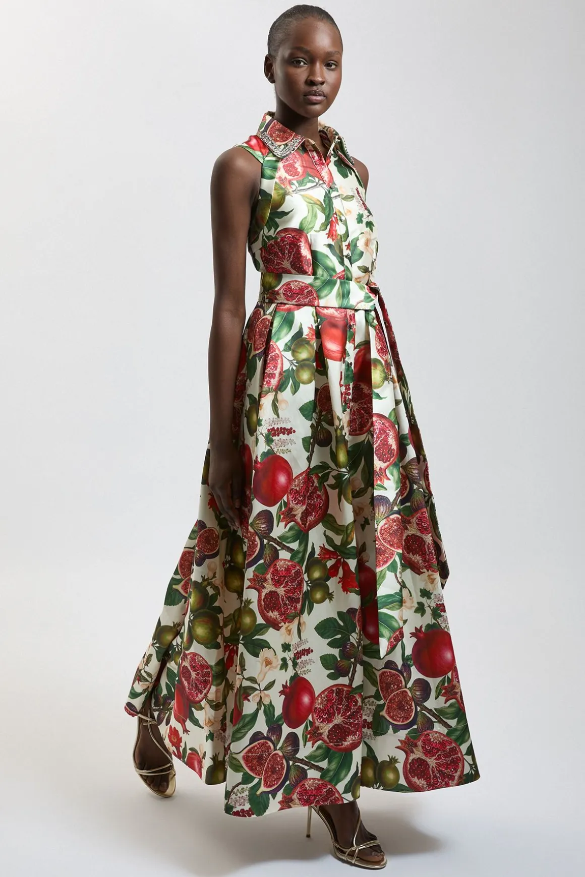 Robe Midi En Sergé À Col Orné Et Imprimé Fruits