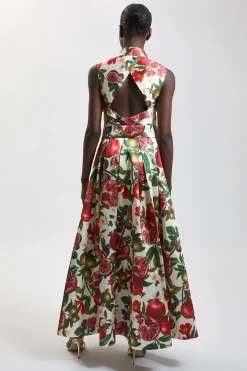 KarenMillen Robe Midi En Sergé À Imprimé Fruits Avec Col Orné De Bijoux Petite<Femme Robes|Robes Mi-Longues