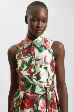 KarenMillen Robe Midi En Sergé À Imprimé Fruits Avec Col Orné De Bijoux Petite<Femme Robes|Robes Mi-Longues