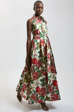 KarenMillen Robe Midi En Sergé À Imprimé Fruits Avec Col Orné De Bijoux Petite<Femme Robes|Robes Mi-Longues