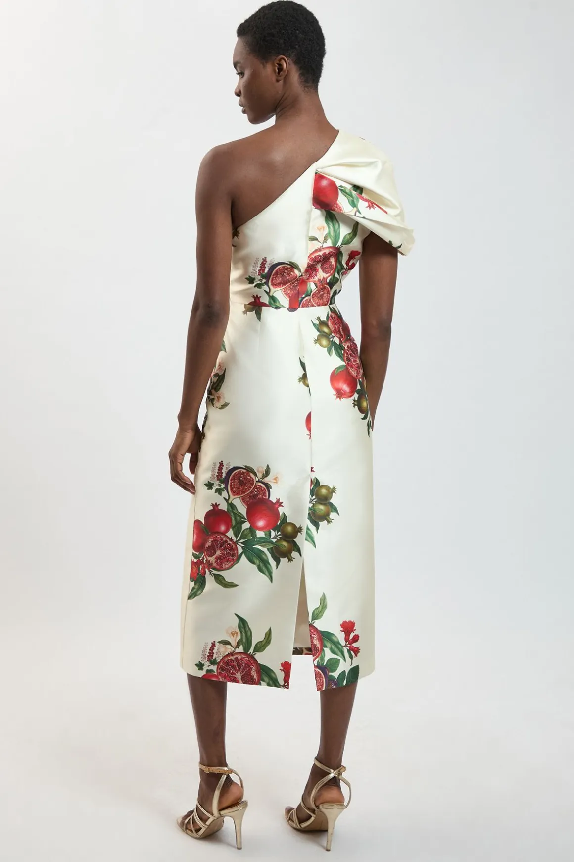 Robe Midi En Sergé À Imprimé Fruits Et Épaule Asymétrique