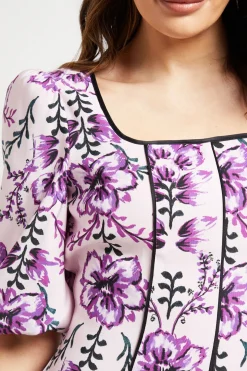 Robe Midi En Sergé Ottoman À Contraste Floral