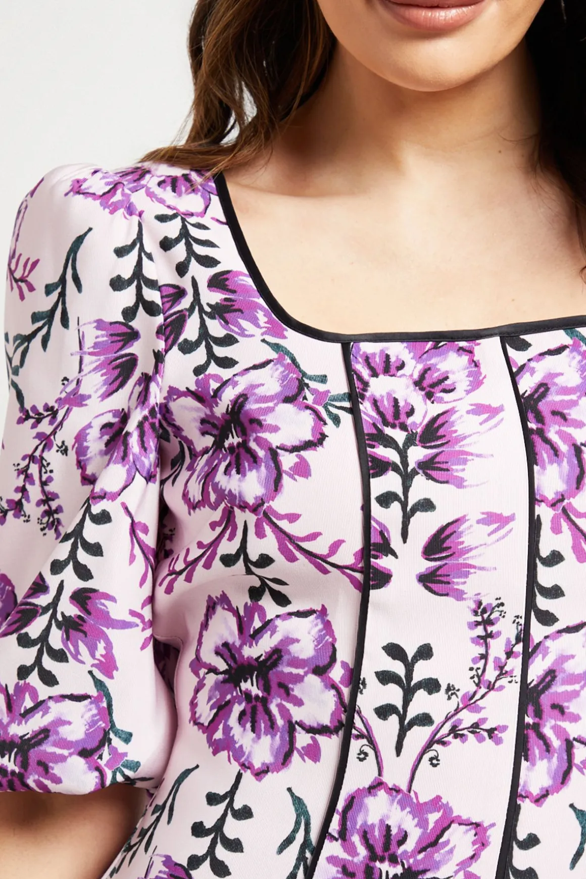 Robe Midi En Sergé Ottoman À Contraste Floral