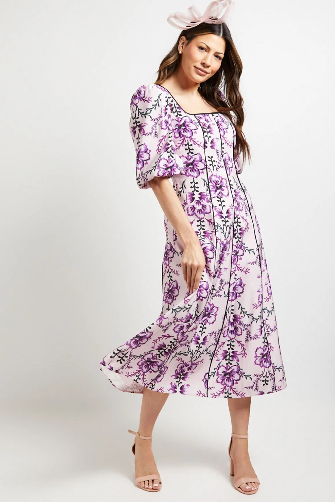 Robe Midi En Sergé Ottoman À Contraste Floral