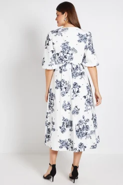 Robe Midi En Sergé Ottoman À Pois Floraux Avec Boutons