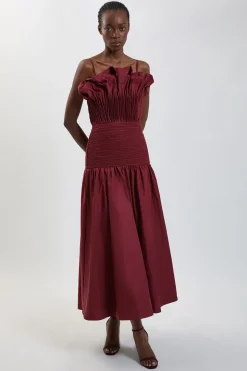 Robe Midi En Taffetas Avec Détail De Volants
