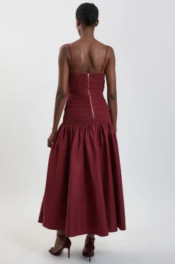 Robe Midi En Taffetas Avec Détail De Volants