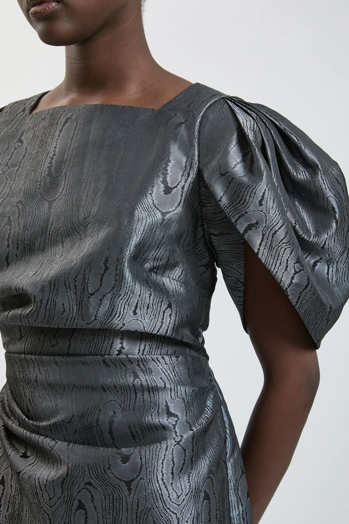 KarenMillen Robe Midi En Taffetas Sergé À Manches Bouffantes Petite<Femme Robes|Robes Mi-Longues