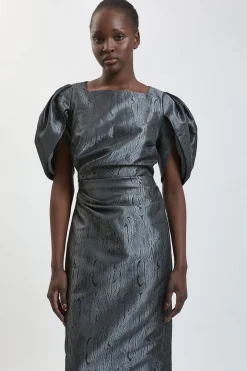 KarenMillen Robe Midi En Taffetas Sergé À Manches Bouffantes Petite<Femme Robes|Robes Mi-Longues