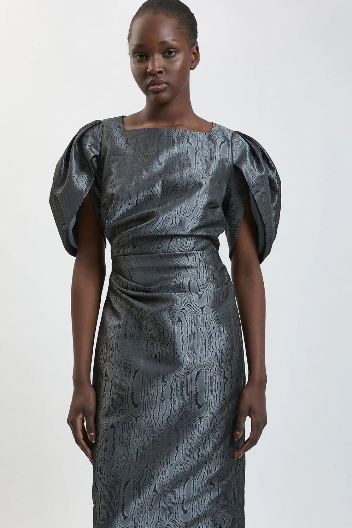 KarenMillen Robe Midi En Taffetas Sergé À Manches Bouffantes Petite<Femme Robes|Robes Mi-Longues