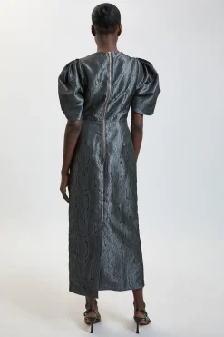 KarenMillen Robe Midi En Taffetas Sergé À Manches Bouffantes Petite<Femme Robes|Robes Mi-Longues