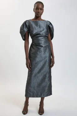 KarenMillen Robe Midi En Taffetas Sergé À Manches Bouffantes Petite<Femme Robes|Robes Mi-Longues