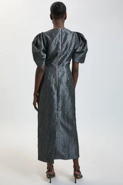 KarenMillen Robe Midi En Taffetas Sergé À Manches Bouffantes<Femme Robes|Robes Mi-Longues