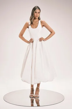 KarenMillen Robe Midi En Taffetas Tissé Avec Bustier Et Jupe Bouffante Ballon<Femme Robes|Robes Mi-Longues