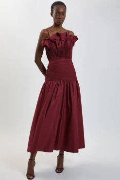 Robe Midi En Taffetas À Volants Pour Petite Taille