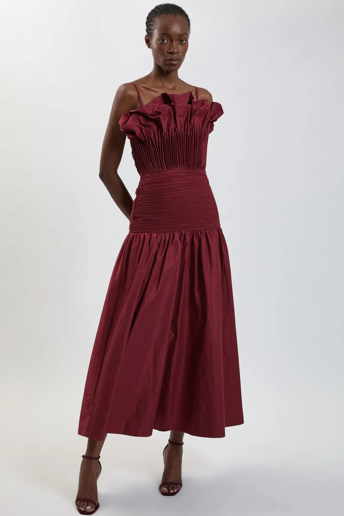 Robe Midi En Taffetas À Volants Pour Petite Taille