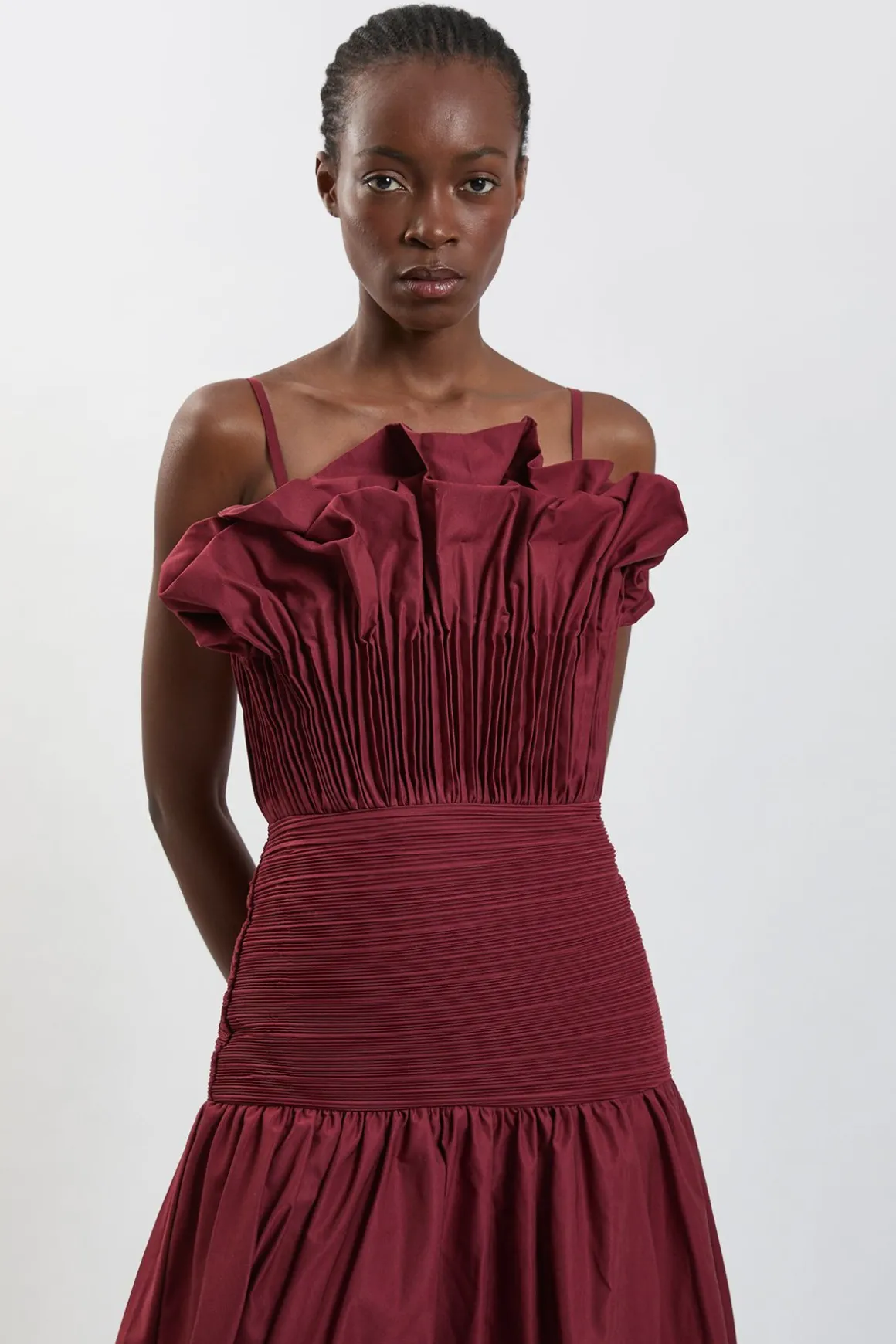 Robe Midi En Taffetas À Volants Pour Petite Taille