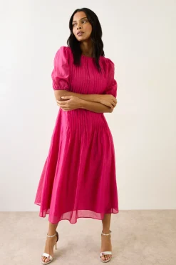 Robe Midi En Tencel Avec Détails De Plis Piqués