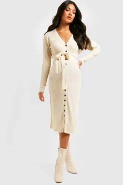Robe Midi en Tricot à Boutons pour Maternité