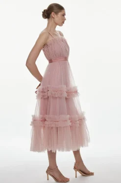 Robe midi en tulle à bandeau évasé