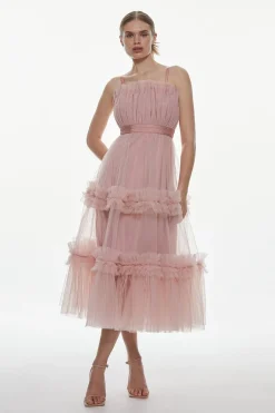 Robe midi en tulle à bandeau évasé
