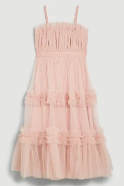 Robe midi en tulle à bandeau évasé