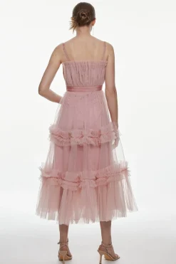 Robe midi en tulle à bandeau évasé