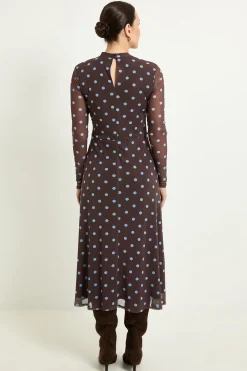 Robe Midi En Tulle À Pois Avec Taille Froncée