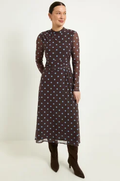 Robe Midi En Tulle À Pois Avec Taille Froncée