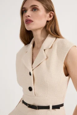 KarenMillen Robe midi en tweed texturé ceinturée à jupe évasée<Femme Robes|Robes Mi-Longues
