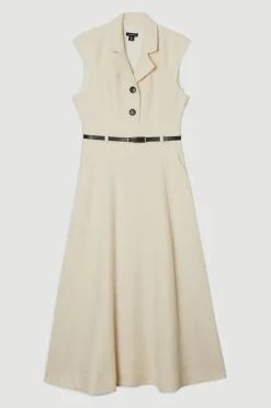 KarenMillen Robe midi en tweed texturé ceinturée à jupe évasée<Femme Robes|Robes Mi-Longues