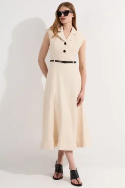 KarenMillen Robe midi en tweed texturé ceinturée à jupe évasée<Femme Robes|Robes Mi-Longues