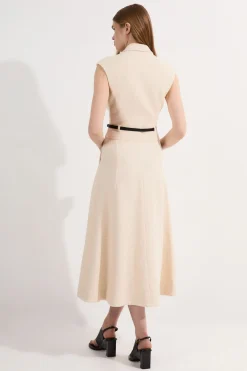 KarenMillen Robe midi en tweed texturé ceinturée à jupe évasée<Femme Robes|Robes Mi-Longues