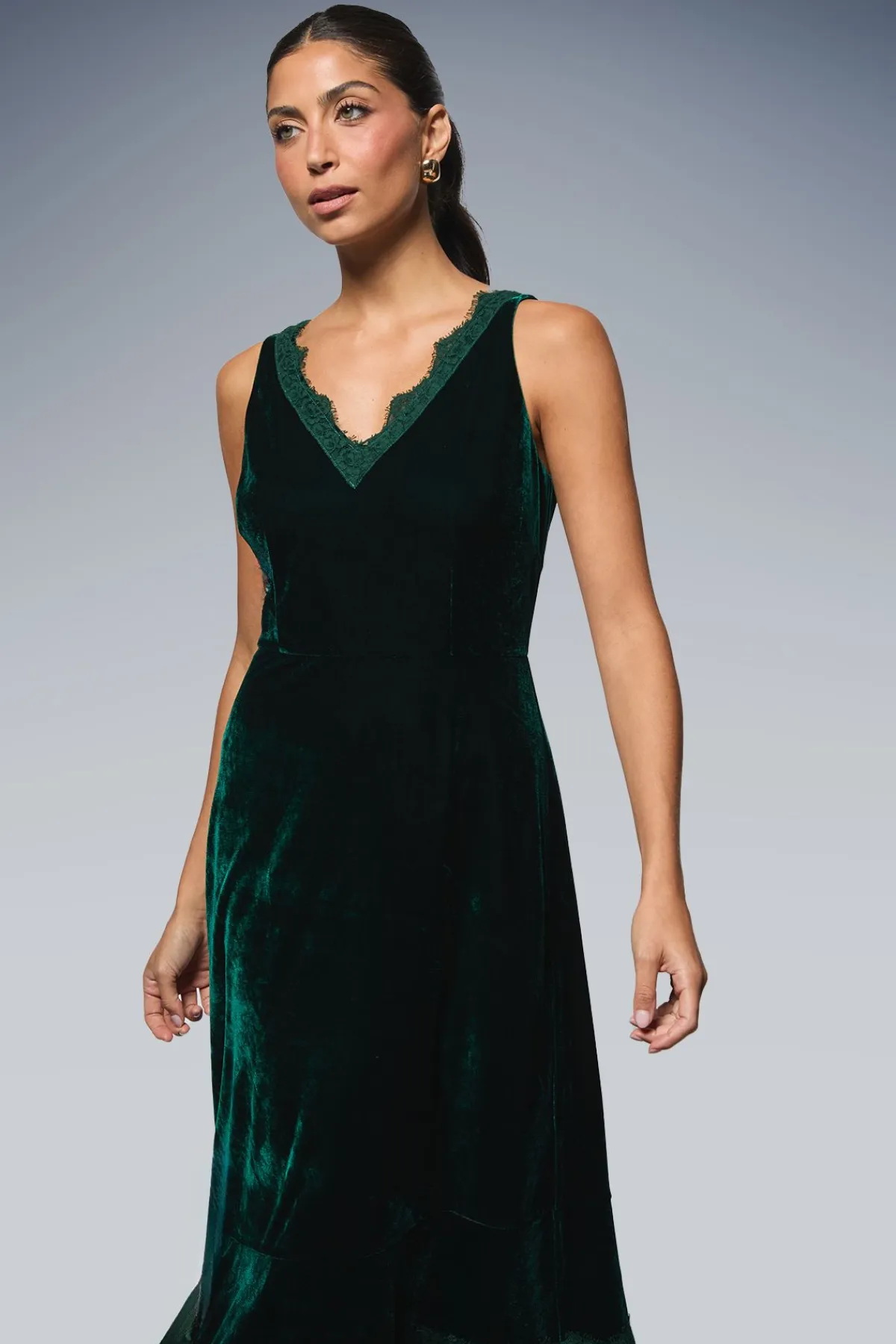 Wallis Robe Midi en Velours avec Inserts en Dentelle<Femme Robes Mi-Longues|Satin Et Dentelle