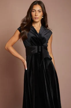 Robe Midi En Velours Ceinturée