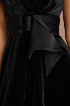 Robe Midi En Velours Ceinturée