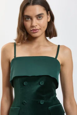 Robe Midi En Velours Et Satin Avec Boutons