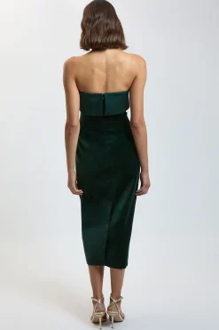 Robe Midi En Velours Et Satin Avec Boutons