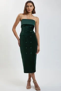 Robe Midi En Velours Et Satin Avec Boutons